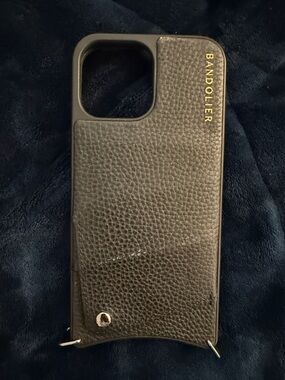 Bandolier Black Leather Phone Case with Gold Logo